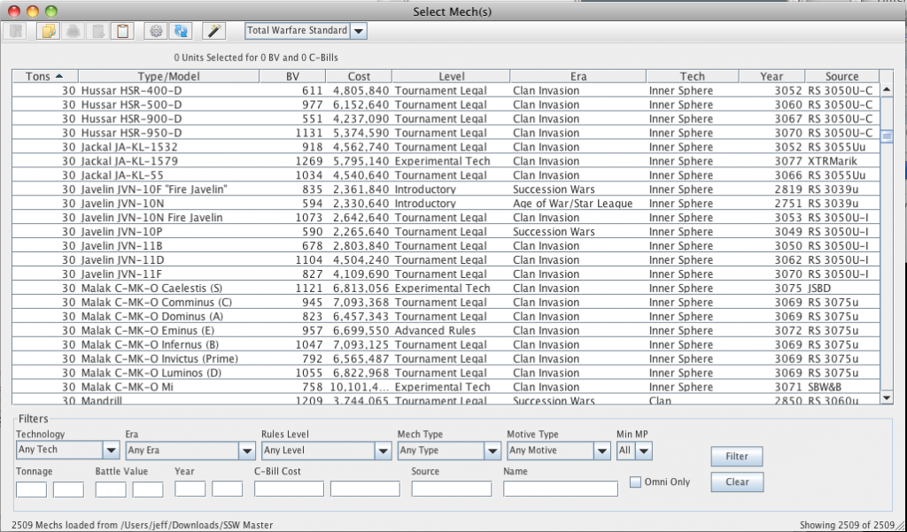 battletech random assignment tables